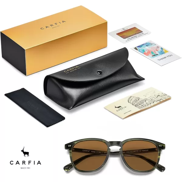 CARFIA Acetate Polarized Sunglasses for Men UV Protection HandCrafted Frame CA5285L5 Demi Frame Brown Lens