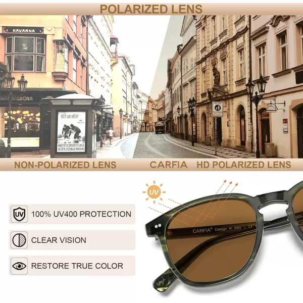 CARFIA Acetate Polarized Sunglasses for Men UV Protection HandCrafted Frame CA5285L5 Demi Frame Brown Lens