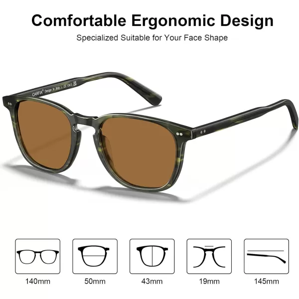 CARFIA Acetate Polarized Sunglasses for Men UV Protection HandCrafted Frame CA5285L5 Demi Frame Brown Lens