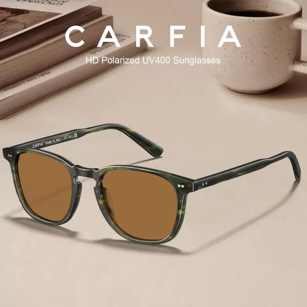 CARFIA Acetate Polarized Sunglasses for Men UV Protection HandCrafted Frame CA5285L5 Demi Frame Brown Lens