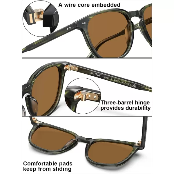 CARFIA Acetate Polarized Sunglasses for Men UV Protection HandCrafted Frame CA5285L5 Demi Frame Brown Lens