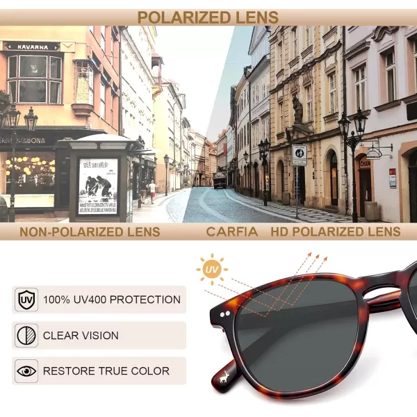 CARFIA Acetate Polarized Sunglasses for Men UV Protection HandCrafted Frame CA5285L6 New Tortoise Frame Grey Lens
