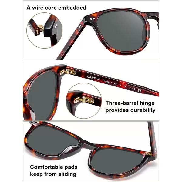 CARFIA Acetate Polarized Sunglasses for Men UV Protection HandCrafted Frame CA5285L6 New Tortoise Frame Grey Lens