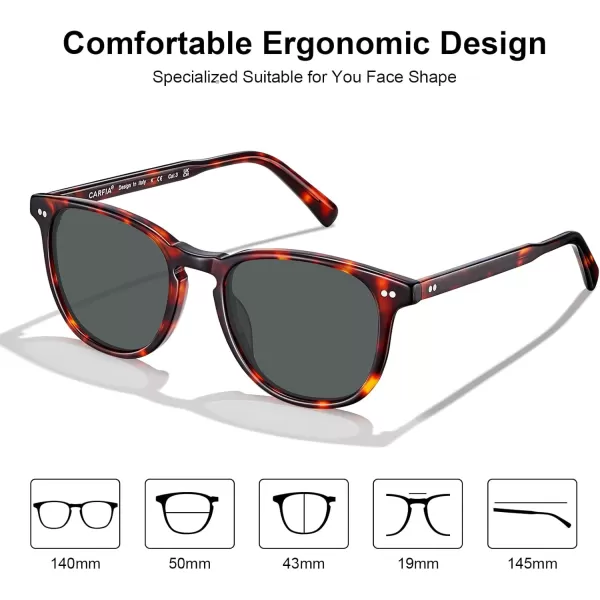 CARFIA Acetate Polarized Sunglasses for Men UV Protection HandCrafted Frame CA5285L6 New Tortoise Frame Grey Lens