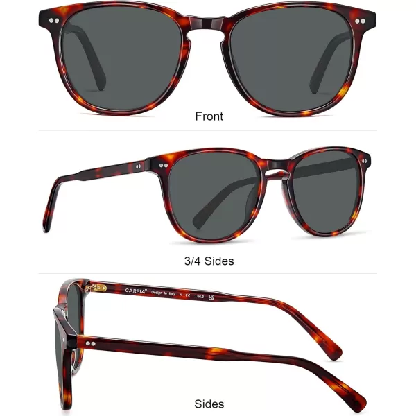 CARFIA Acetate Polarized Sunglasses for Men UV Protection HandCrafted Frame CA5285L6 New Tortoise Frame Grey Lens