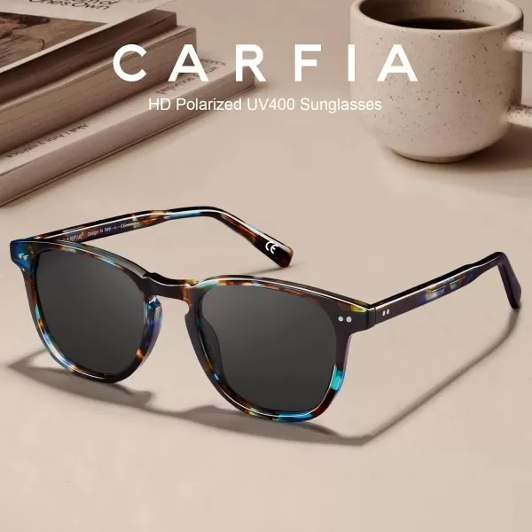 CARFIA Acetate Polarized Sunglasses for Men UV Protection HandCrafted Frame CA5285LBlue Tortoise Frame Grey Lens