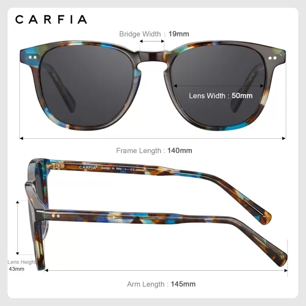 CARFIA Acetate Polarized Sunglasses for Men UV Protection HandCrafted Frame CA5285LBlue Tortoise Frame Grey Lens