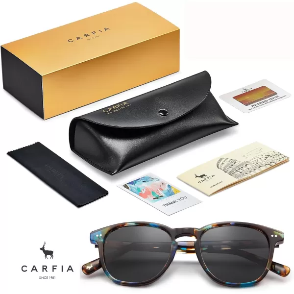 CARFIA Acetate Polarized Sunglasses for Men UV Protection HandCrafted Frame CA5285LBlue Tortoise Frame Grey Lens