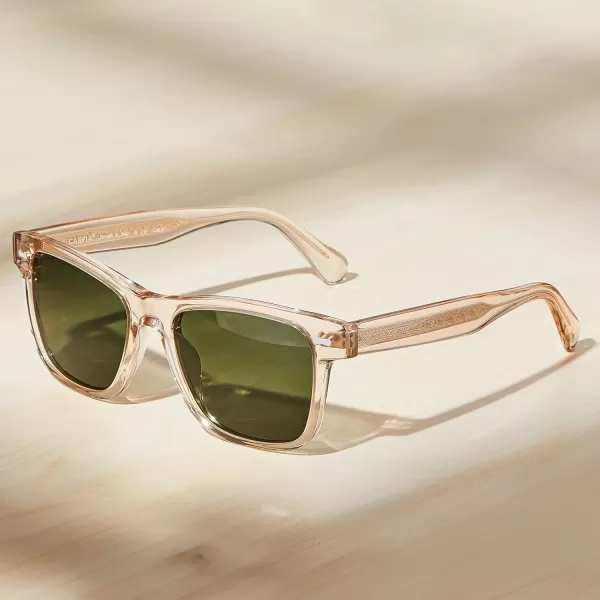 CARFIA Cool Acetate Polarized Sunglasses for Men Small Faces Trendy Retro Sun Glasses CA230112 Transparent Tea Frame Green Lens