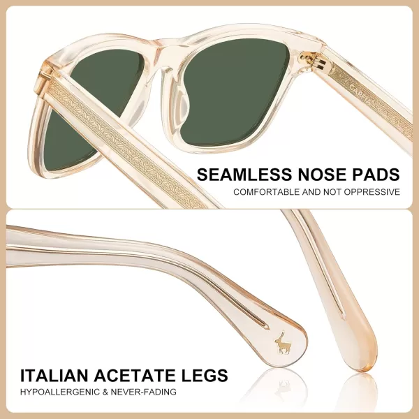 CARFIA Cool Acetate Polarized Sunglasses for Men Small Faces Trendy Retro Sun Glasses CA230112 Transparent Tea Frame Green Lens