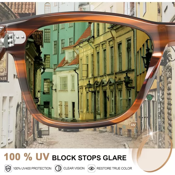 CARFIA Cool Acetate Polarized Sunglasses for Men Small Faces Trendy Retro Sun Glasses CA230121 Brown Striped Frame Green Lens
