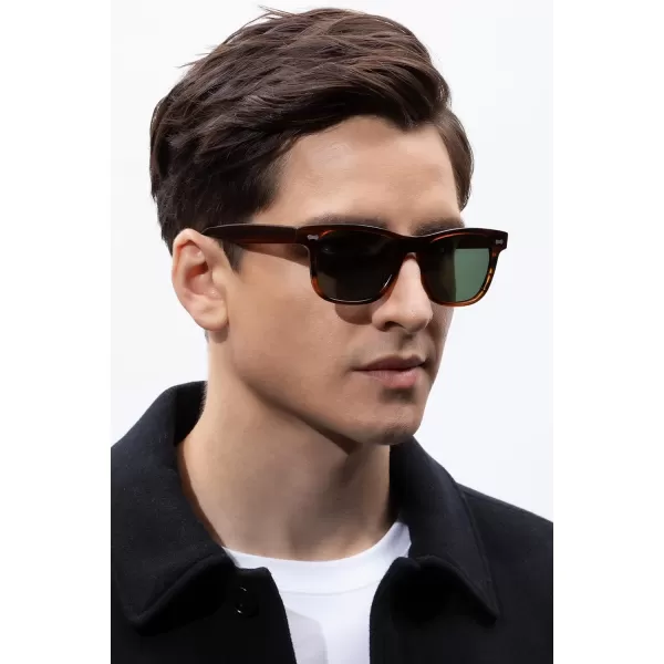 CARFIA Cool Acetate Polarized Sunglasses for Men Small Faces Trendy Retro Sun Glasses CA230121 Brown Striped Frame Green Lens