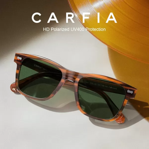 CARFIA Cool Acetate Polarized Sunglasses for Men Small Faces Trendy Retro Sun Glasses CA230122 Brown Striped Frame Green Lens