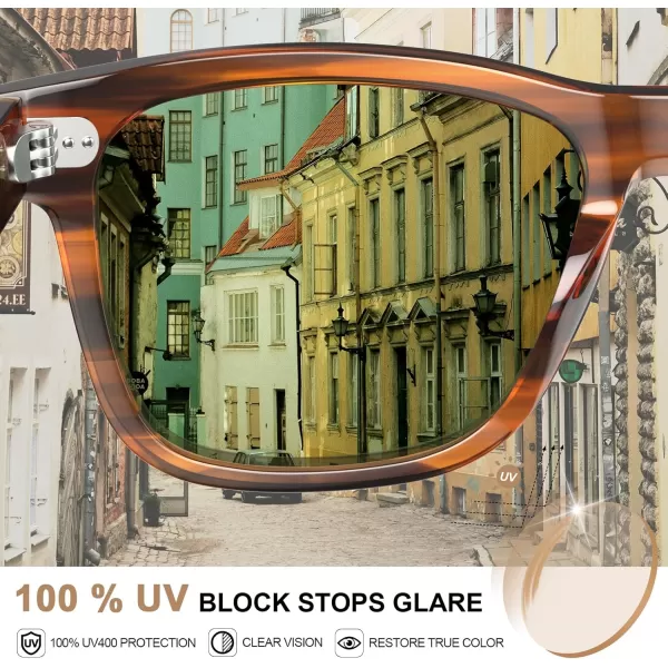 CARFIA Cool Acetate Polarized Sunglasses for Men Small Faces Trendy Retro Sun Glasses CA230122 Brown Striped Frame Green Lens