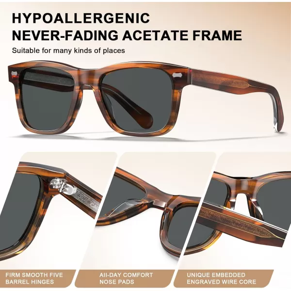 CARFIA Cool Acetate Polarized Sunglasses for Men Small Faces Trendy Retro Sun Glasses CA23013 Brown Striped Frame Grey Lens