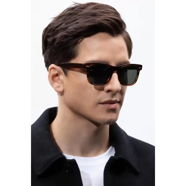 CARFIA Cool Acetate Polarized Sunglasses for Men Small Faces Trendy Retro Sun Glasses CA23013 Brown Striped Frame Grey Lens