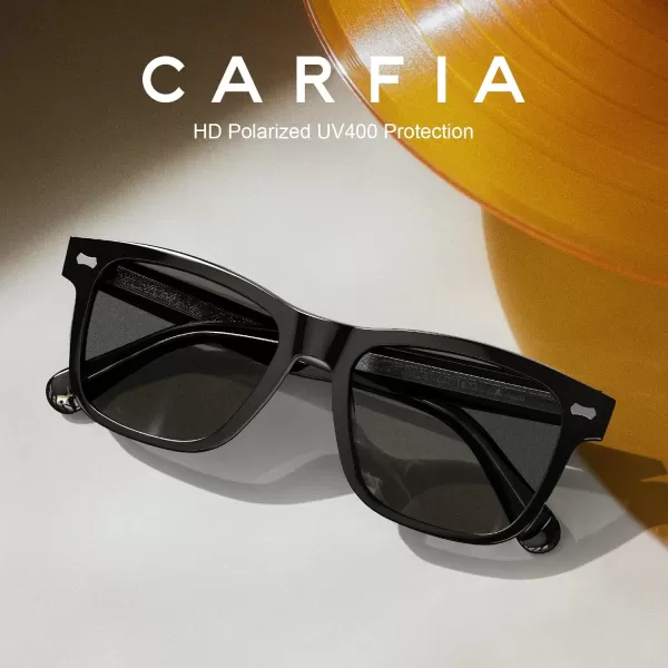 CARFIA Cool Acetate Polarized Sunglasses for Men Small Faces Trendy Retro Sun Glasses CA230141 Black Frame Grey Lens