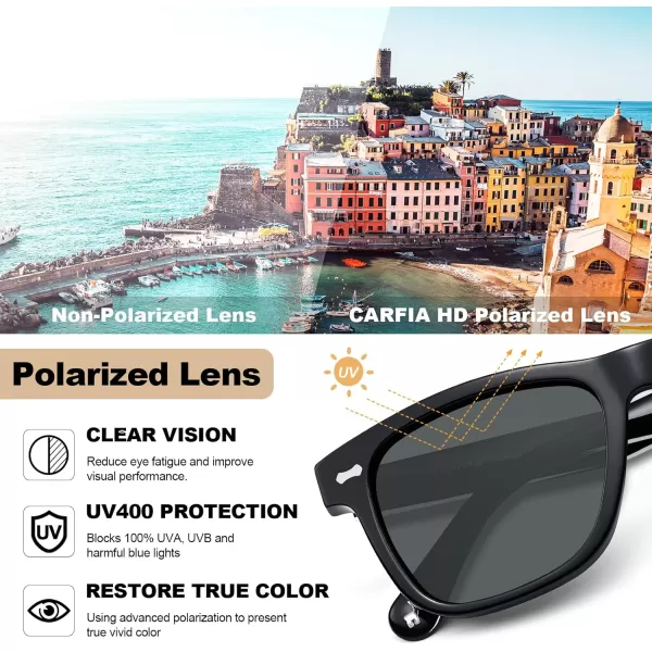 CARFIA Cool Acetate Polarized Sunglasses for Men Small Faces Trendy Retro Sun Glasses CA230142 Black Frame Grey Lens