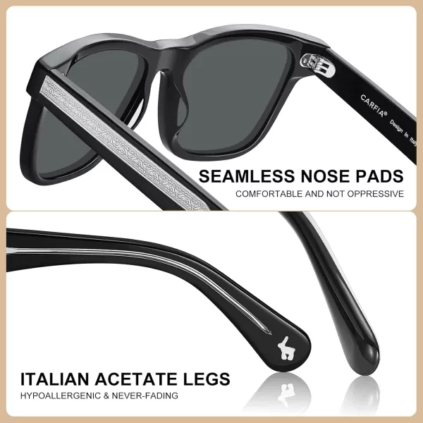 CARFIA Cool Acetate Polarized Sunglasses for Men Small Faces Trendy Retro Sun Glasses CA230142 Black Frame Grey Lens
