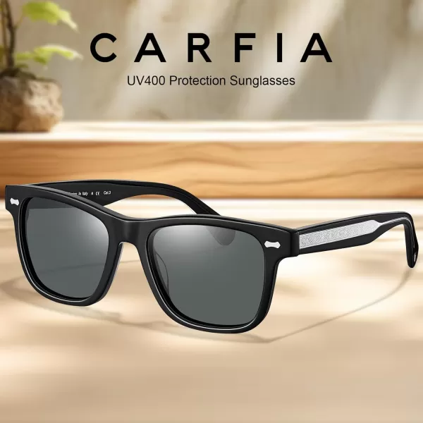 CARFIA Cool Acetate Polarized Sunglasses for Men Small Faces Trendy Retro Sun Glasses CA230142 Black Frame Grey Lens