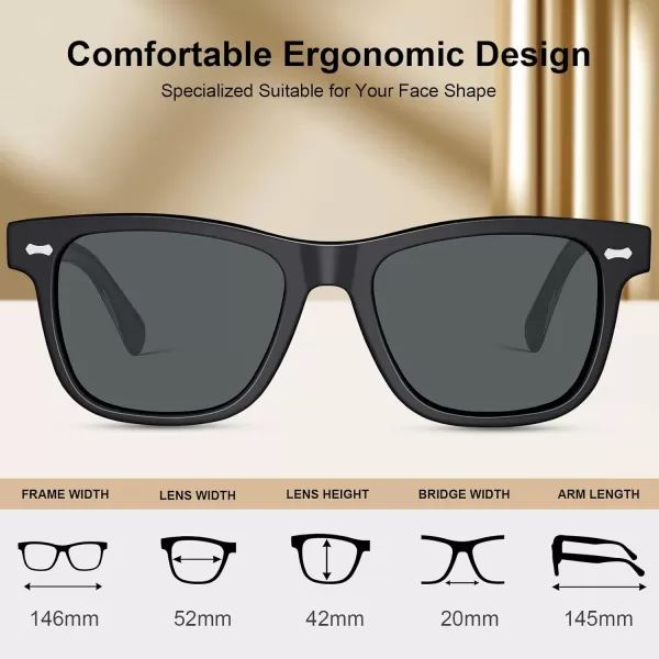 CARFIA Cool Acetate Polarized Sunglasses for Men Small Faces Trendy Retro Sun Glasses CA230142 Black Frame Grey Lens