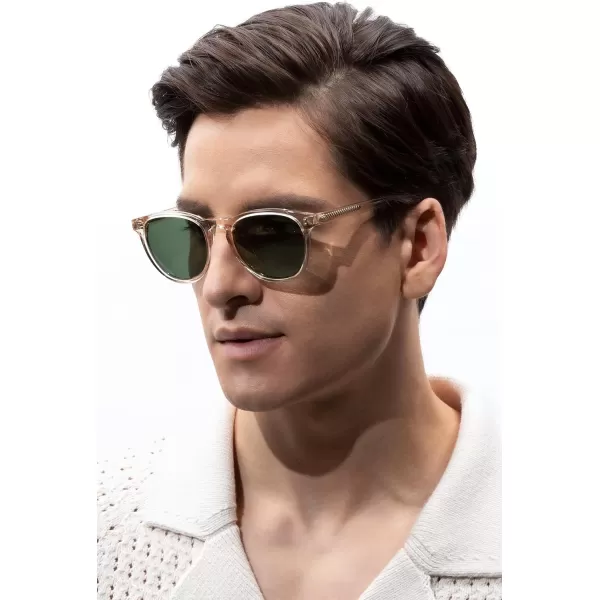 CARFIA Cool Polarized Sunglasses for Men Handcrafted Acetate Frame Trendy Retro Sun Glasses CA23071 Clear Tea Frame Green Lens