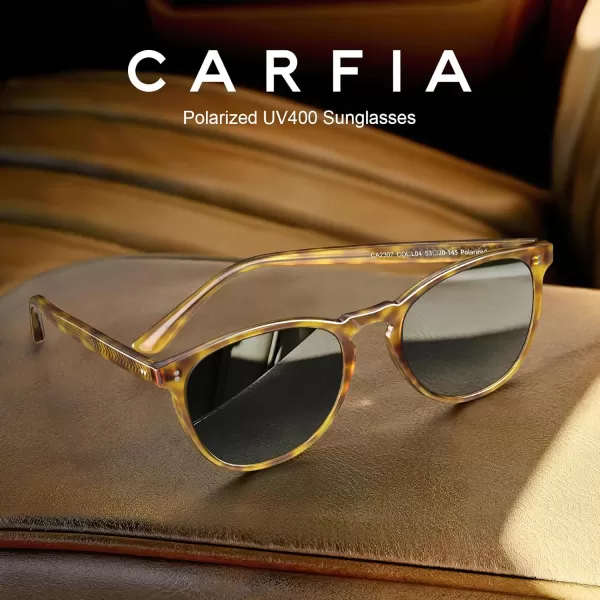 CARFIA Cool Polarized Sunglasses for Men Handcrafted Acetate Frame Trendy Retro Sun Glasses CA230721 Yellow Tortoise Frame Grey Lens