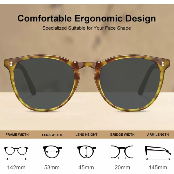 CARFIA Cool Polarized Sunglasses for Men Handcrafted Acetate Frame Trendy Retro Sun Glasses CA230721 Yellow Tortoise Frame Grey Lens