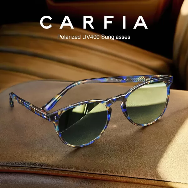 CARFIA Cool Polarized Sunglasses for Men Handcrafted Acetate Frame Trendy Retro Sun Glasses CA23073 Tortoise Frame Green Lens