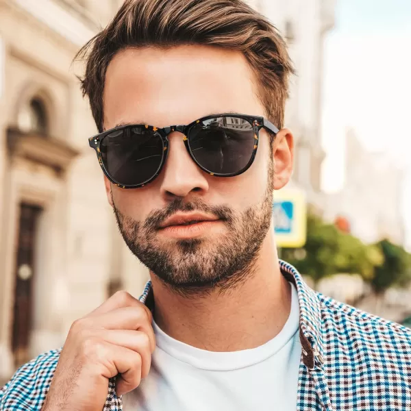 CARFIA Cool Polarized Sunglasses for Men Handcrafted Acetate Frame Trendy Retro Sun Glasses CA23074 Tortoise Frame Grey Lens