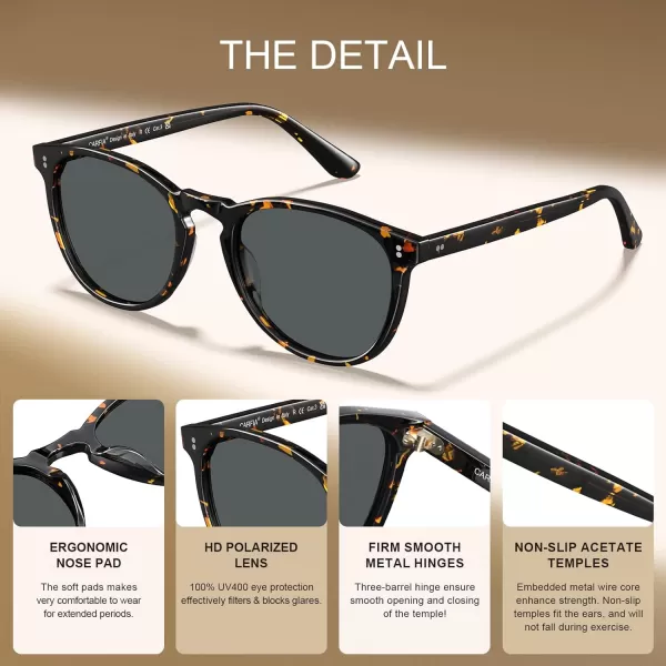 CARFIA Cool Polarized Sunglasses for Men Handcrafted Acetate Frame Trendy Retro Sun Glasses CA23074 Tortoise Frame Grey Lens