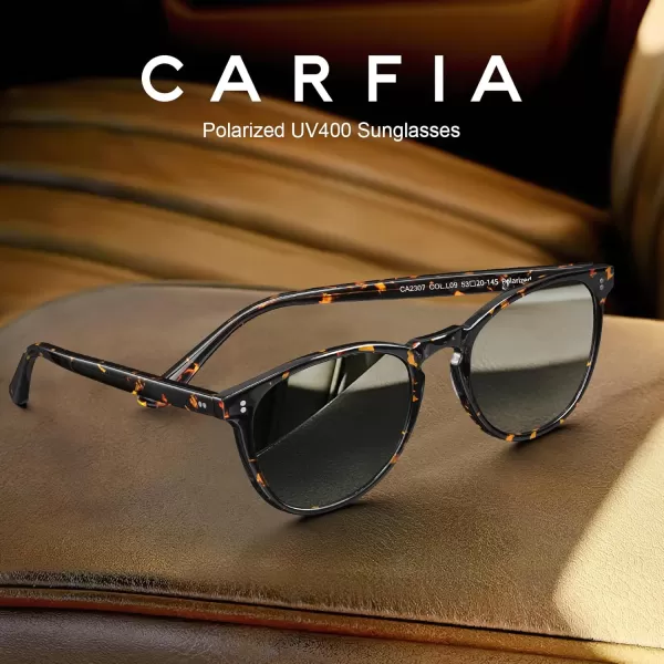 CARFIA Cool Polarized Sunglasses for Men Handcrafted Acetate Frame Trendy Retro Sun Glasses CA23074 Tortoise Frame Grey Lens