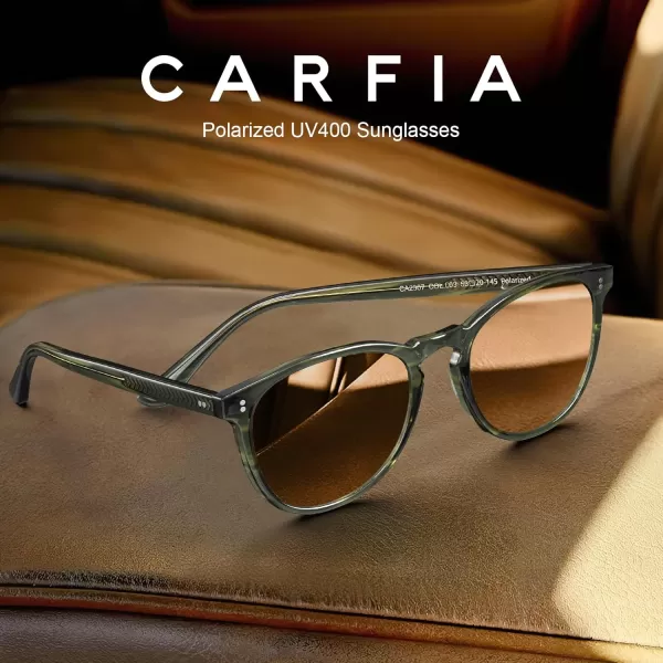 CARFIA Cool Polarized Sunglasses for Men Handcrafted Acetate Frame Trendy Retro Sun Glasses CA23076 Green Demi Frame Brown Lens