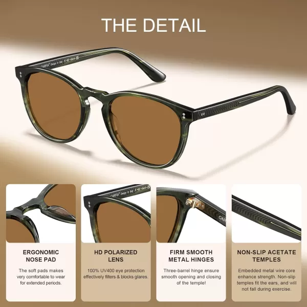 CARFIA Cool Polarized Sunglasses for Men Handcrafted Acetate Frame Trendy Retro Sun Glasses CA23076 Green Demi Frame Brown Lens