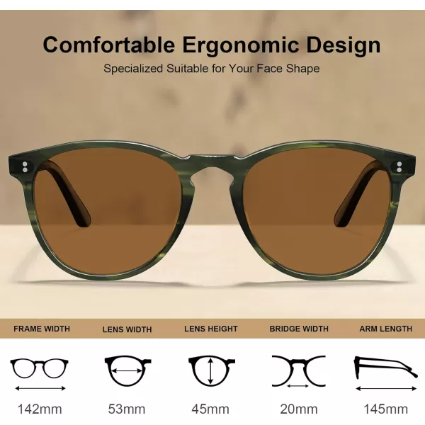 CARFIA Cool Polarized Sunglasses for Men Handcrafted Acetate Frame Trendy Retro Sun Glasses CA23076 Green Demi Frame Brown Lens