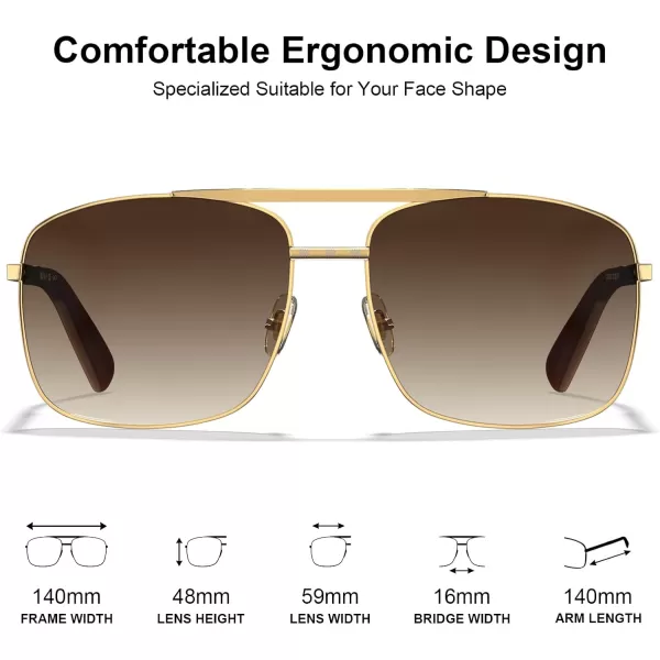 CARFIA Pilot Polarized Sunglasses for Men UV Protection Classic Double Bridge AntiGlare Driving Shades with Spring HingesA Glossy Gold Metal Frame  Brown Lens
