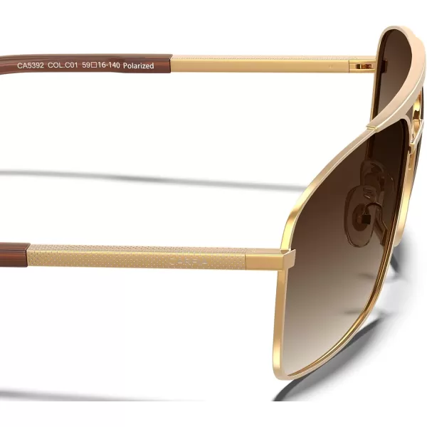 CARFIA Pilot Polarized Sunglasses for Men UV Protection Classic Double Bridge AntiGlare Driving Shades with Spring HingesA Glossy Gold Metal Frame  Brown Lens