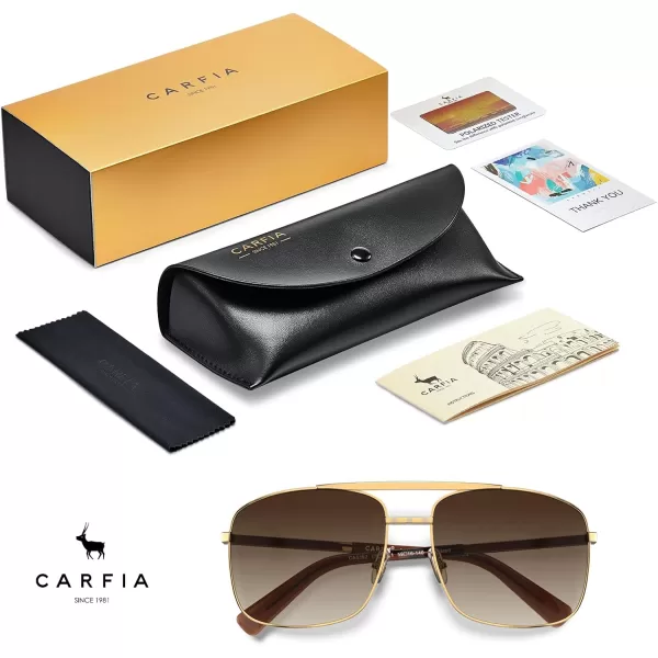 CARFIA Pilot Polarized Sunglasses for Men UV Protection Classic Double Bridge AntiGlare Driving Shades with Spring HingesA Glossy Gold Metal Frame  Brown Lens