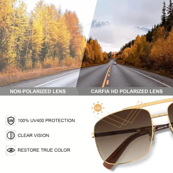 CARFIA Pilot Polarized Sunglasses for Men UV Protection Classic Double Bridge AntiGlare Driving Shades with Spring HingesA Glossy Gold Metal Frame  Brown Lens