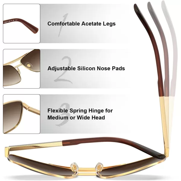 CARFIA Pilot Polarized Sunglasses for Men UV Protection Classic Double Bridge AntiGlare Driving Shades with Spring HingesA Glossy Gold Metal Frame  Brown Lens