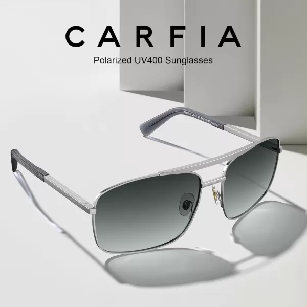 CARFIA Pilot Polarized Sunglasses for Men UV Protection Classic Double Bridge AntiGlare Driving Shades with Spring HingesB Glossy Silver Frame  Grey Lens