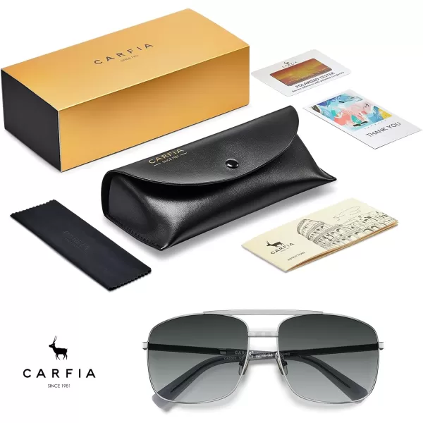 CARFIA Pilot Polarized Sunglasses for Men UV Protection Classic Double Bridge AntiGlare Driving Shades with Spring HingesB Glossy Silver Frame  Grey Lens