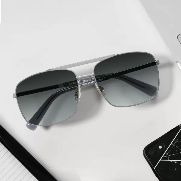 CARFIA Pilot Polarized Sunglasses for Men UV Protection Classic Double Bridge AntiGlare Driving Shades with Spring HingesB Glossy Silver Frame  Grey Lens