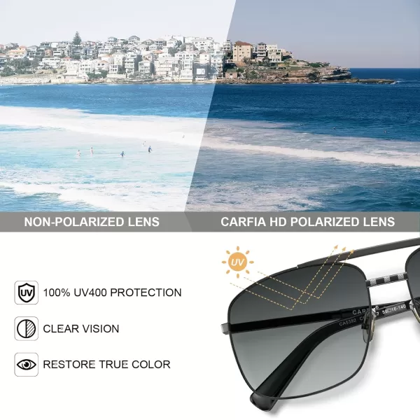 CARFIA Pilot Polarized Sunglasses for Men UV Protection Classic Double Bridge AntiGlare Driving Shades with Spring HingesC Glossy Gunmetal Grey Frame  Grey Lens