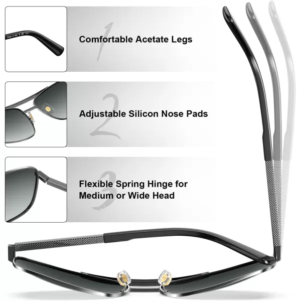 CARFIA Pilot Polarized Sunglasses for Men UV Protection Classic Double Bridge AntiGlare Driving Shades with Spring HingesC Glossy Gunmetal Grey Frame  Grey Lens