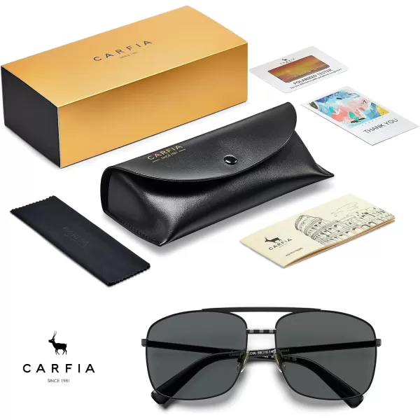 CARFIA Pilot Polarized Sunglasses for Men UV Protection Classic Double Bridge AntiGlare Driving Shades with Spring HingesD Glossy Black Frame  Grey Lens
