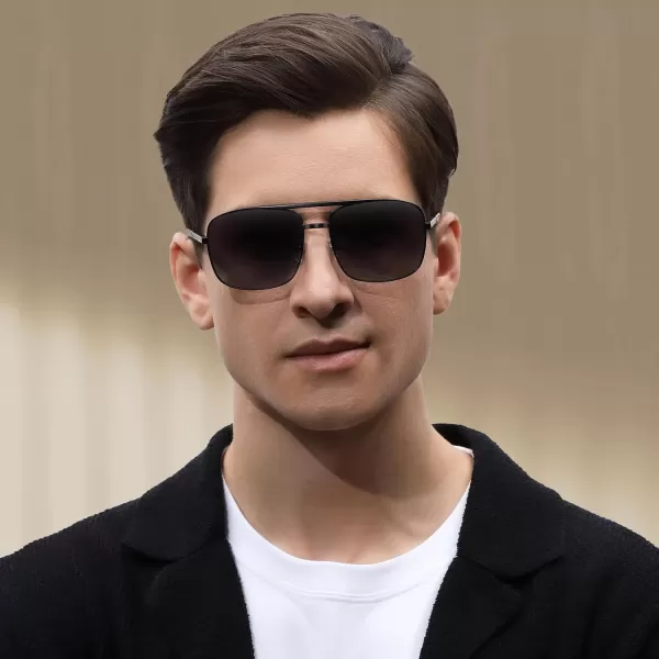 CARFIA Pilot Polarized Sunglasses for Men UV Protection Classic Double Bridge AntiGlare Driving Shades with Spring HingesD Glossy Black Frame  Grey Lens
