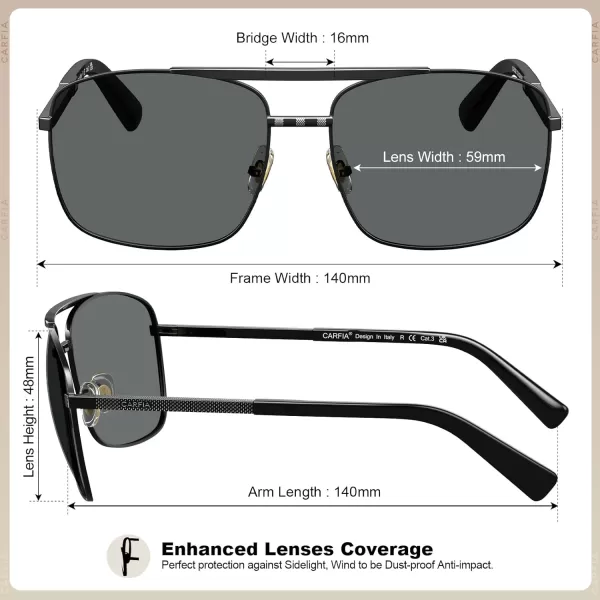 CARFIA Pilot Polarized Sunglasses for Men UV Protection Classic Double Bridge AntiGlare Driving Shades with Spring HingesD Glossy Black Frame  Grey Lens