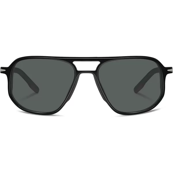 CARFIA Polarized Sunglasses for Men Handcrafted Acetate Frame Sun glasses Fashion Retro Polygon ShadesBlack Frame Grey Lens