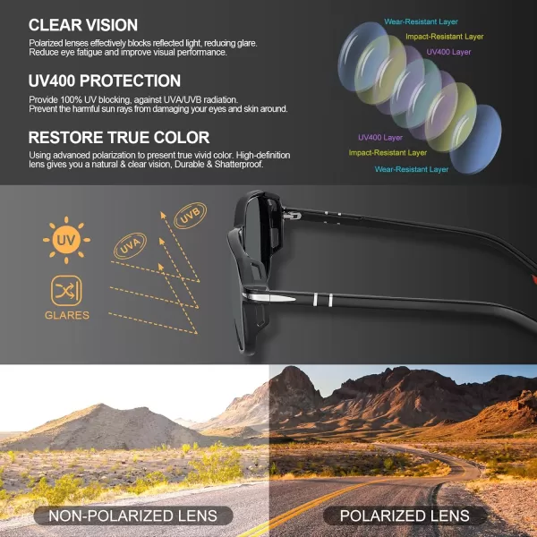 CARFIA Polarized Sunglasses for Men Handcrafted Acetate Frame Sun glasses Fashion Retro Polygon ShadesBlack Frame Grey Lens